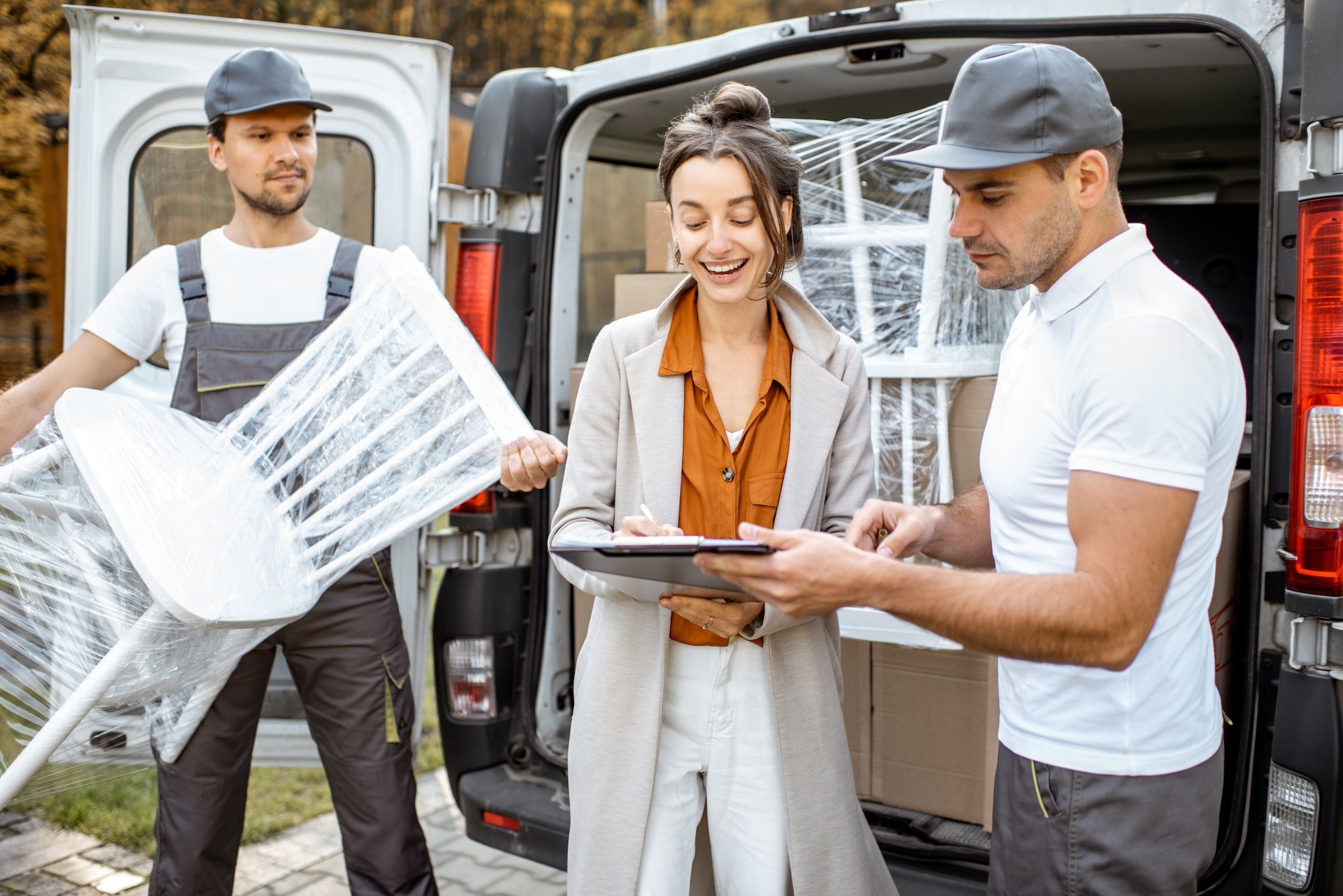 Movers delivering goods during a relocation